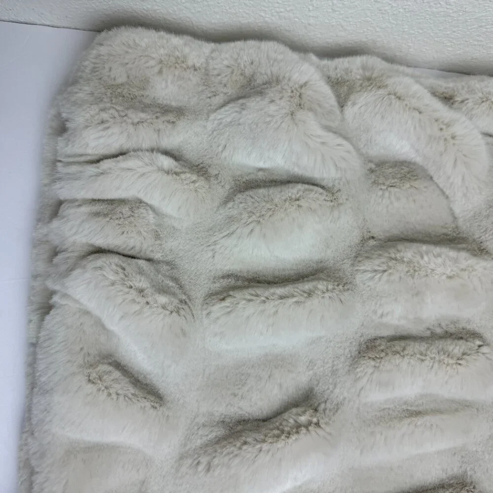Pottery Barn Faux Fur Ivory Ruched Throw Pillow Case - Like NEW